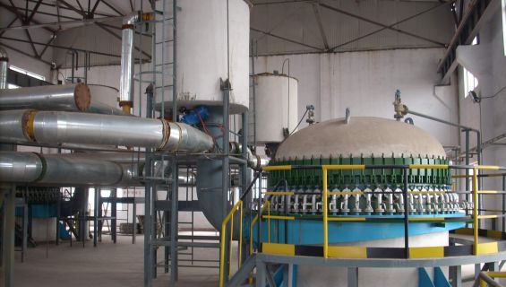 BOKELA Backflush Filter plant (4 units of 226 m² filter area each) with tanks for filtrate back-flush.